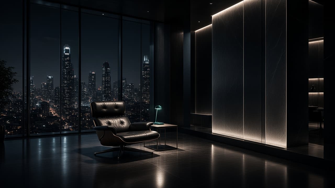 Modern executive workspace at night