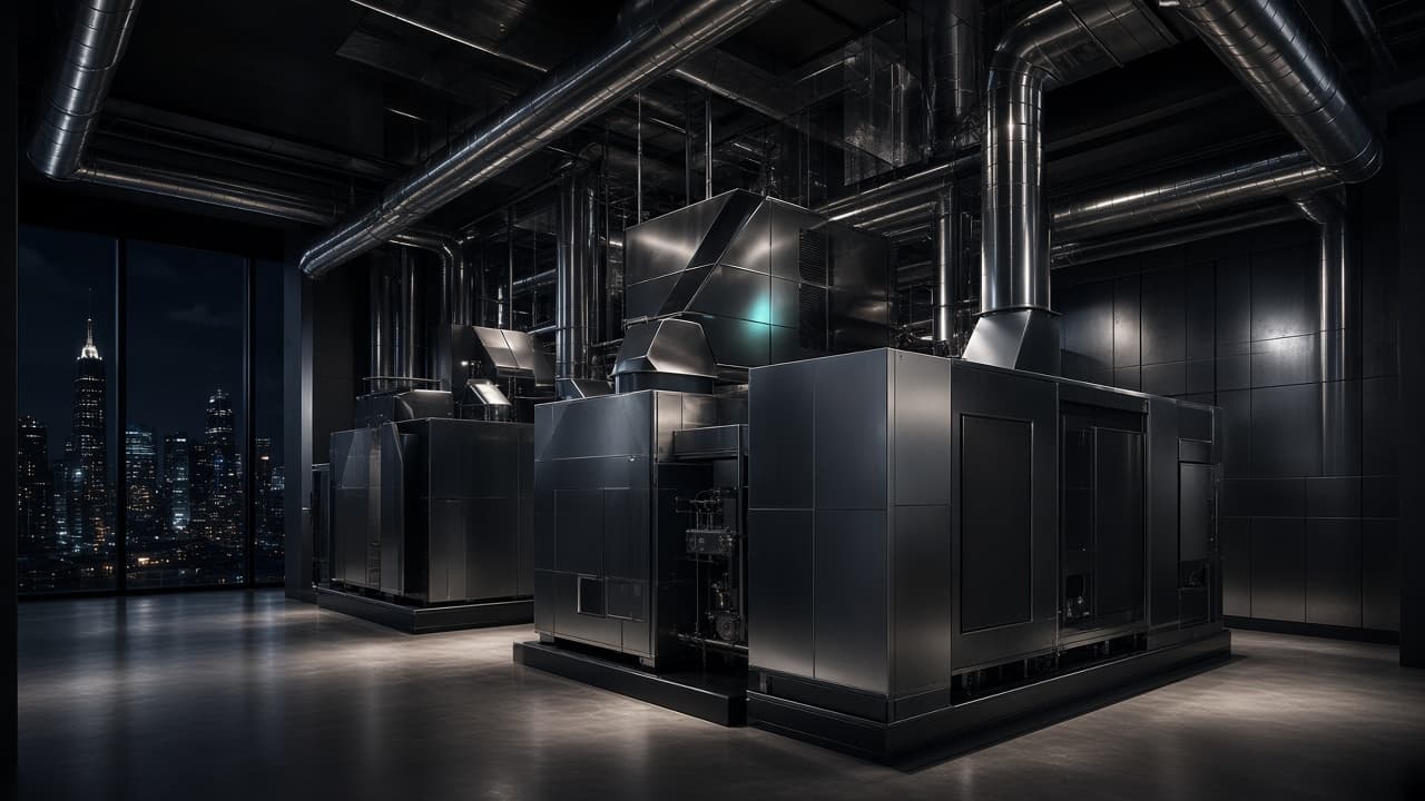 Premium modern HVAC mechanical environment at night