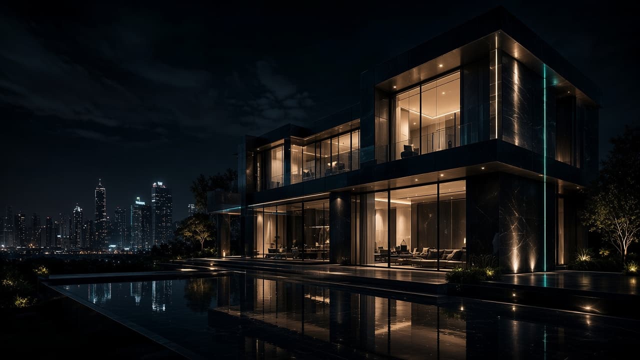 Luxury modern property architecture at night