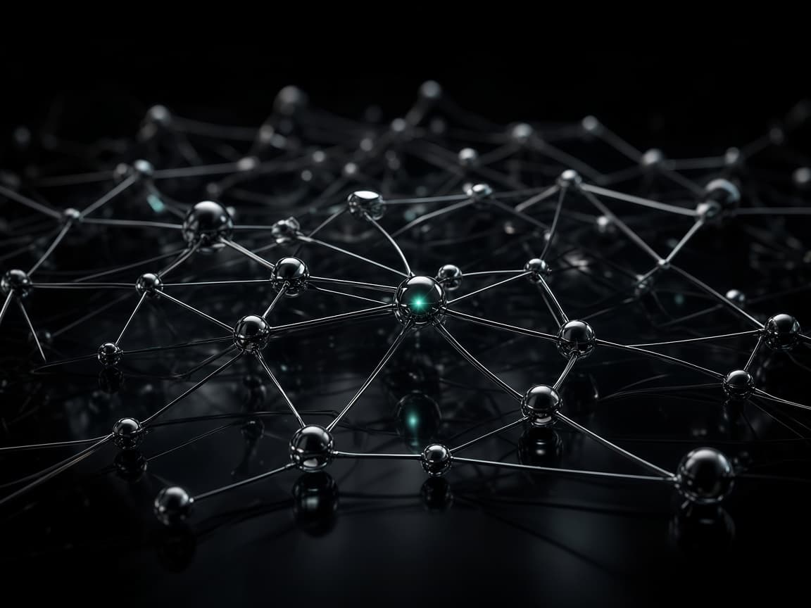 Abstract dark glass network of connected nodes
